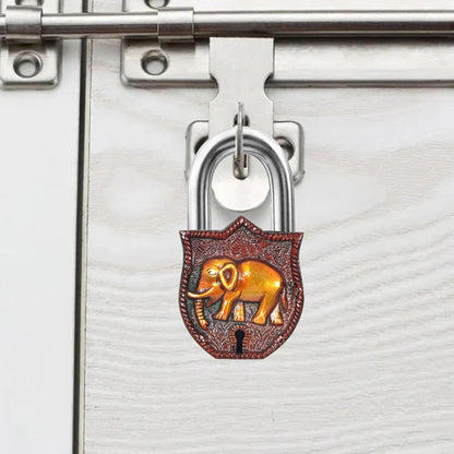 Brassaura® Elephant Motif Brass Door Lock | Multicolor Handcrafted Finish | Height 4.5 Inches
