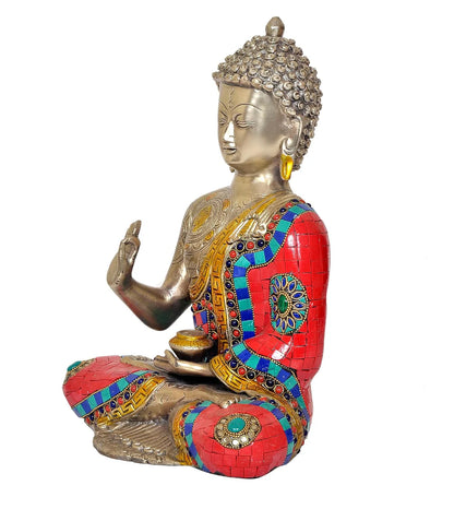 ब्रासोरा® वृंदावन वेणुगोपाल कृष्ण पीतल की प्रतिमा मोर के साथ | एंटीक नीला और सुनहरा रंग | ऊँचाई 20 इंच