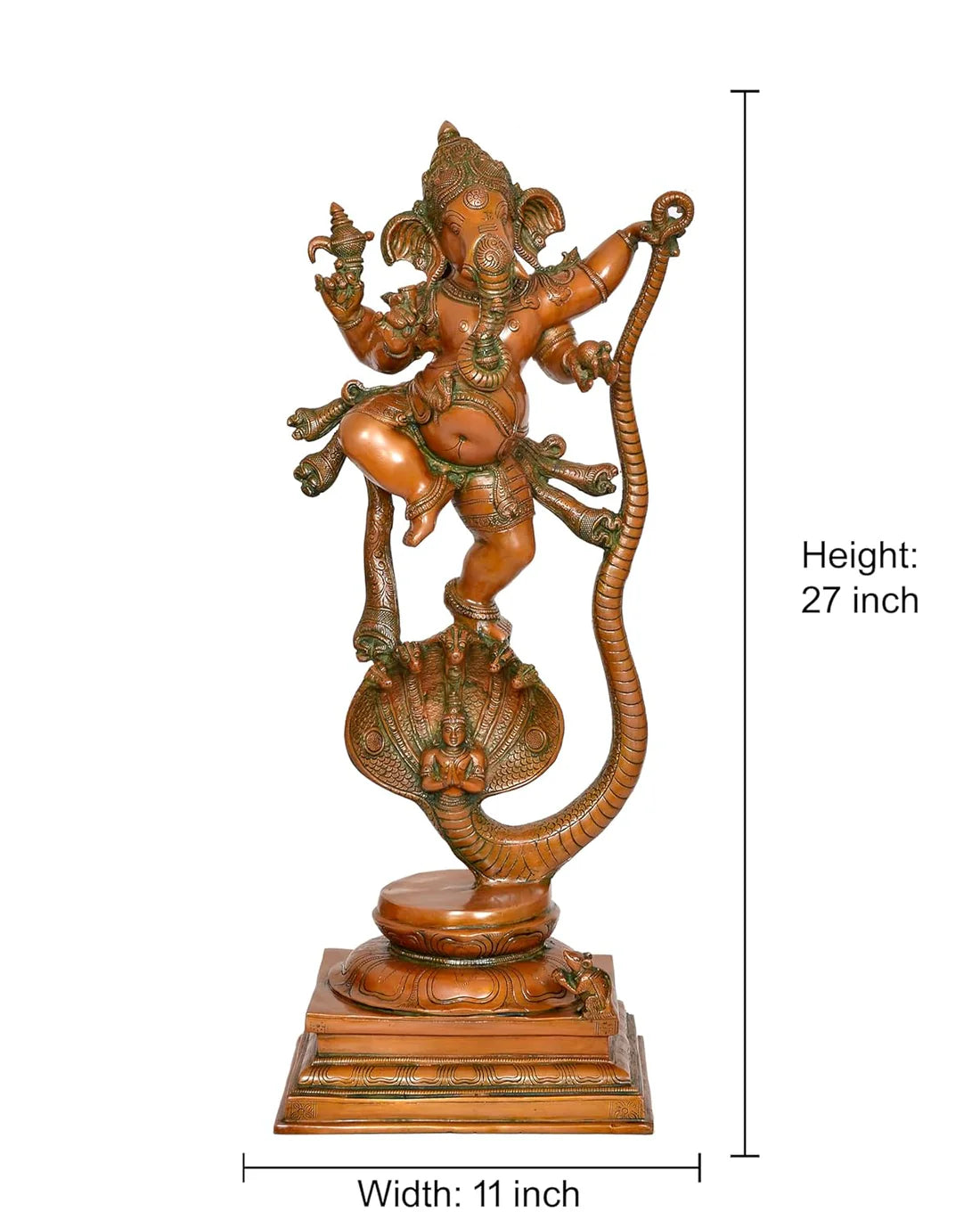 Brassaura® Dancing Ganesha on Sheshnaag Brass Statue | Traditional Multi Tone Finish | Height 27 Inches