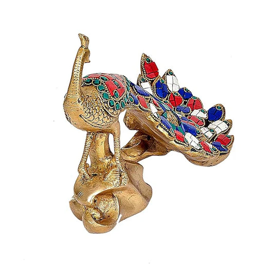 Brassaura® Brass Peacock Showpiece | 7 Inch Handmade Brass Bird Figurine | Decorative Feng Shui Idol for Home Décor