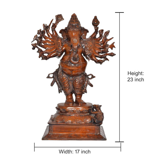 Brassaura® Brass Vira Ganesha Statue (16 Hands) | Height 23 Inches