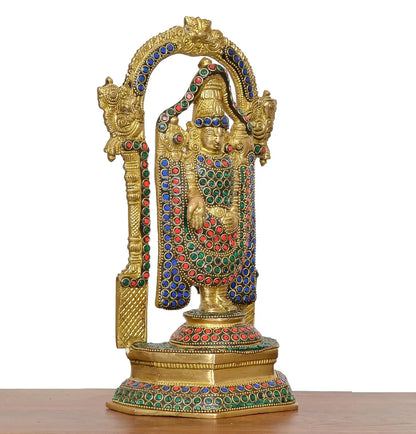 ब्रासोरा® वृंदावन वेणुगोपाल कृष्ण पीतल की प्रतिमा मोर के साथ | एंटीक नीला और सुनहरा रंग | ऊँचाई 20 इंच