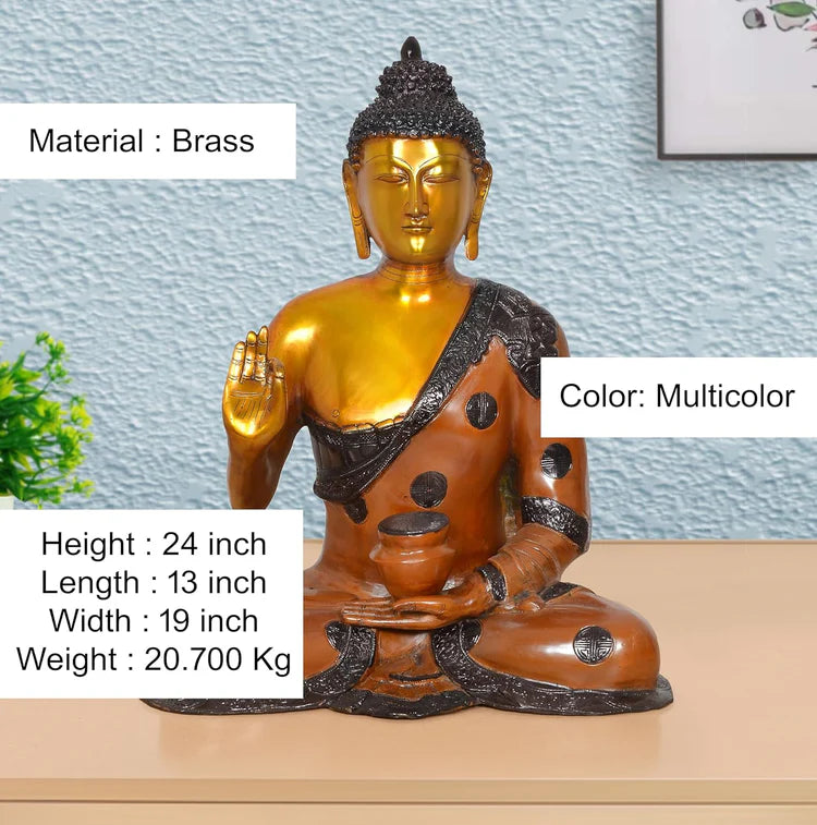 Brassaura® Meditating Buddha Brass Statue | Multicolor Artistic Finish | Height 24 Inches