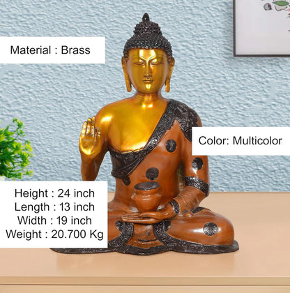 Brassaura® Meditating Buddha Brass Statue | Multicolor Artistic Finish | Height 24 Inches
