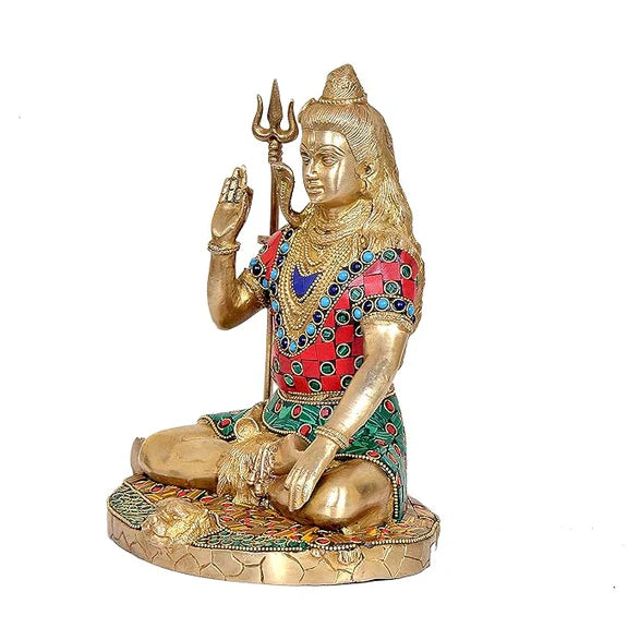 ब्रासोरा® वृंदावन वेणुगोपाल कृष्ण पीतल की प्रतिमा मोर के साथ | एंटीक नीला और सुनहरा रंग | ऊँचाई 20 इंच