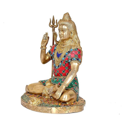 ब्रासोरा® वृंदावन वेणुगोपाल कृष्ण पीतल की प्रतिमा मोर के साथ | एंटीक नीला और सुनहरा रंग | ऊँचाई 20 इंच