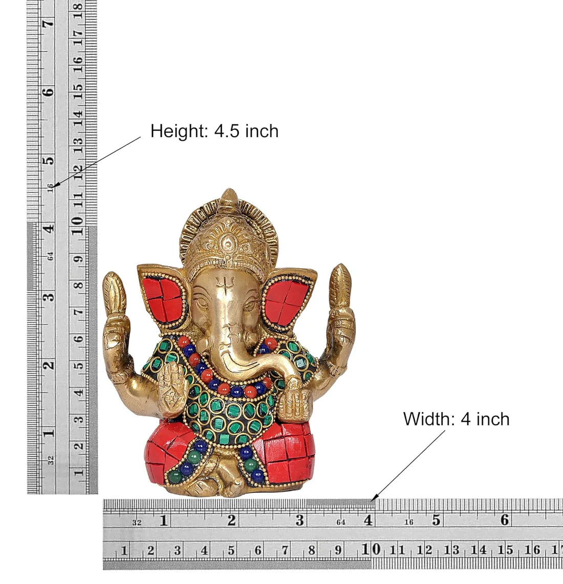 Brassaura® Brass Ganesha Statue | Height 4.5 Inches | Multicolor Ganpati Idol for Home, Office & Mandir