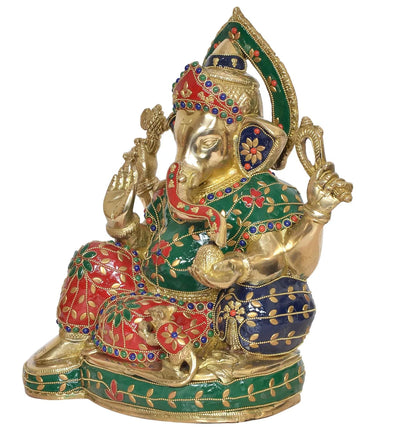Brassaura® Brass Lord Ganesha Sitting Idol | Height 12 Inches