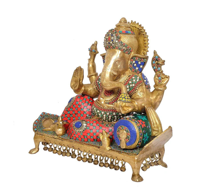 Brassaura® Brass Sitting Lord Ganesha Idol | Height 16 Inches