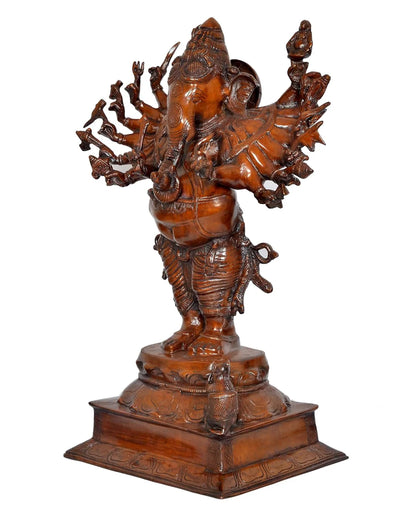 Brassaura® Brass Vira Ganesha Statue (16 Hands) | Height 23 Inches