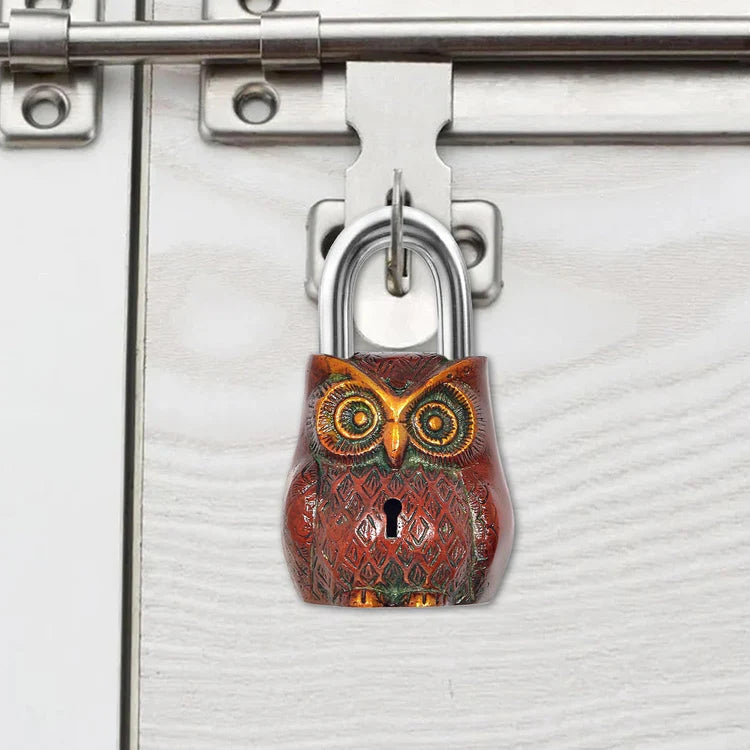 Brassaura® Owl Shape Brass Door Lock | Multicolor Handcrafted Finish | Height 4.5 Inches