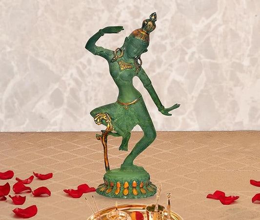 Brassaura® Brass Dancing Lady Statue | Height 15 Inches | Multicolor Classical Dancer Showpiece for Home Décor