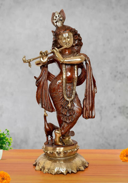 Brassaura® Brass Krishna Urli | Height 25 Inches