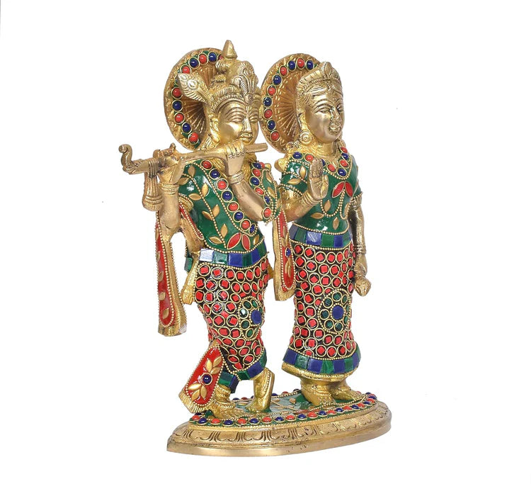 Brassaura® Brass Lord Krishna Idol with Peacock Design | Height 10 Inches