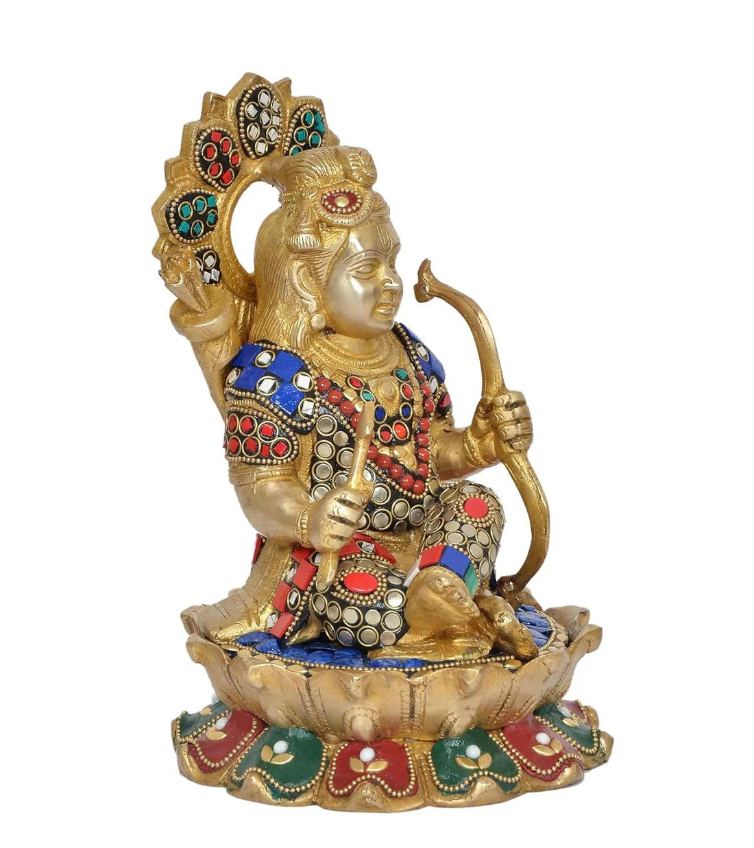 Brassaura® Brass Ram Lala Sitting Idol | 9 Inch Brass Ram Statue with Stonework | Handcrafted Murti for Home & Temple