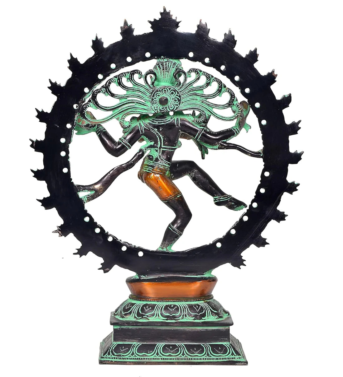 Brassaura® Brass Nataraja Statue | Height 13 Inches | Multicolor Lord Shiva Dancing Idol with Agni Chakra