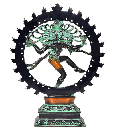 Brassaura® Brass Nataraja Statue | Height 13 Inches | Multicolor Lord Shiva Dancing Idol with Agni Chakra