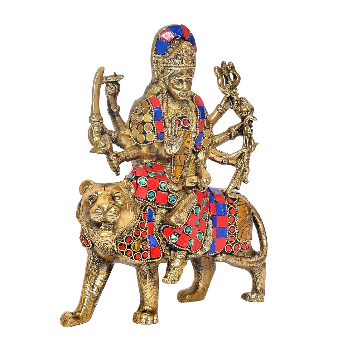 Brassaura® Brass Durga Maa Statue | Height 8 Inches | Sherawali Mata Rani Idol with Lion for Home & Mandir