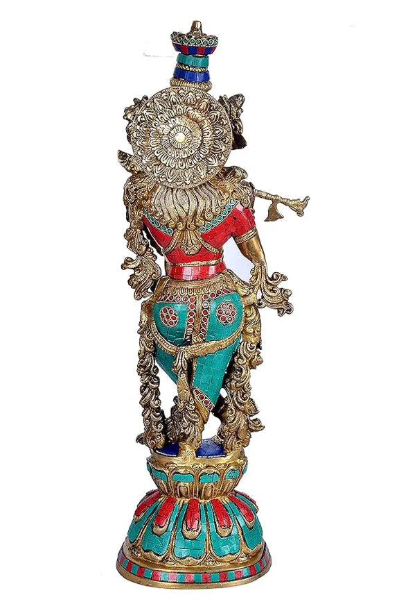Brassaura® Brass Radha Krishna Flute Playing Statue | Height 26 Inches