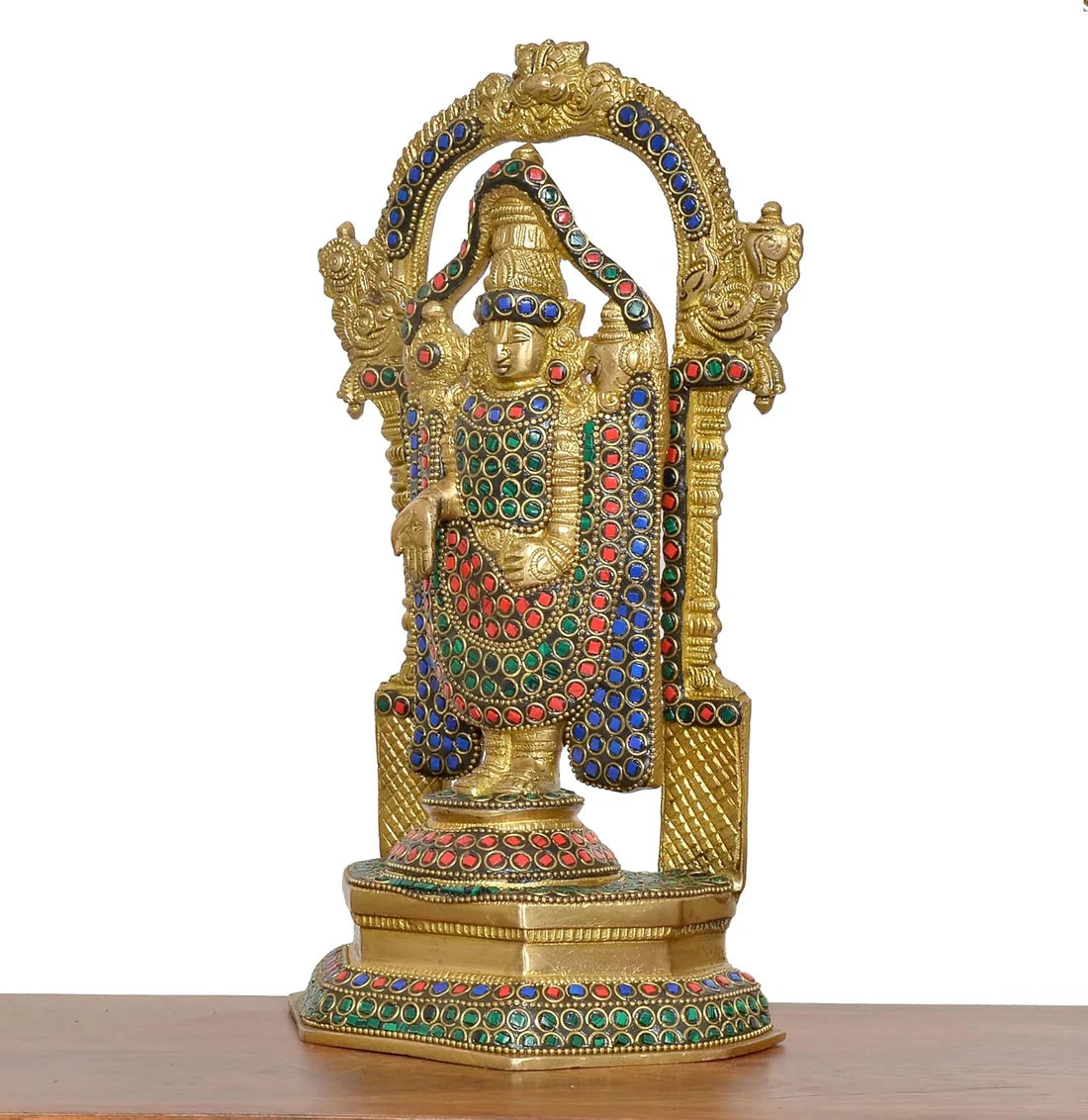 ब्रासोरा® वृंदावन वेणुगोपाल कृष्ण पीतल की प्रतिमा मोर के साथ | एंटीक नीला और सुनहरा रंग | ऊँचाई 20 इंच