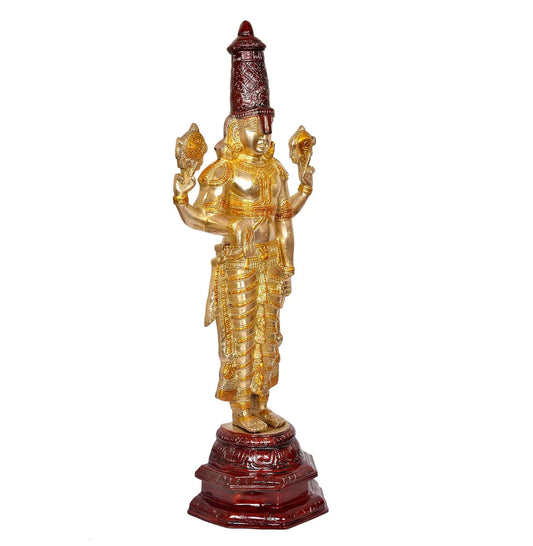 Brassaura® Brass Tirupati Balaji Statue | Height 32 Inches | Multicolor Lord Venkateswara Idol for Home & Mandir