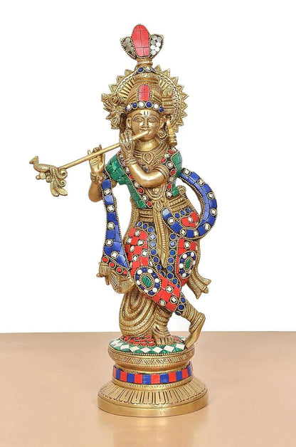 Brassaura® Brass Lord Krishna Idol | Height 15 Inches