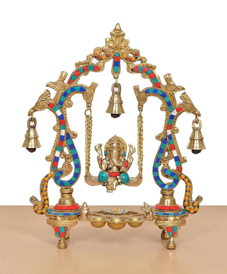 Brassaura® Brass Ganesh Jhula Idol | Height 14 Inches