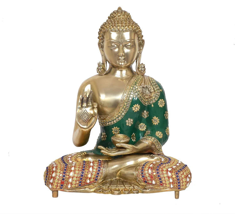Brassaura® Brass Standing Buddha Idol in Abhaya Mudra | Height 20 Inches