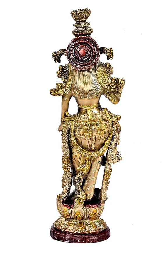 Brassaura® Brass Radha Krishna Statue | Height 15 Inches | Multicolor Divine Couple Idol for Home & Mandir
