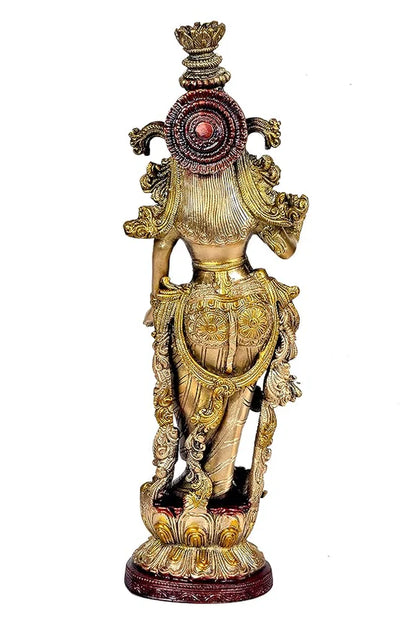 Brassaura® Brass Radha Krishna Statue | Height 15 Inches | Multicolor Divine Couple Idol for Home & Mandir