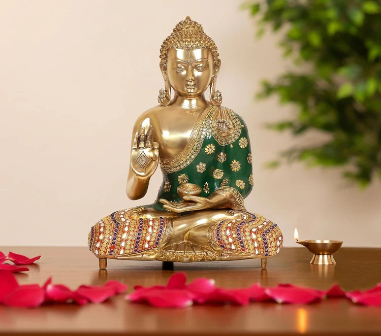 Brassaura® Brass Standing Buddha Idol in Abhaya Mudra | Height 20 Inches