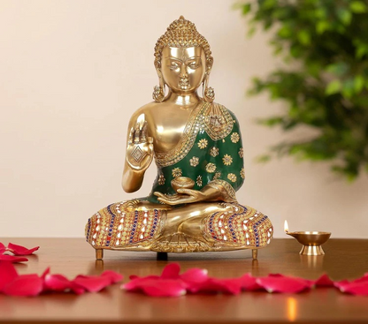 Brassaura® Brass Standing Buddha Idol in Abhaya Mudra | Height 20 Inches