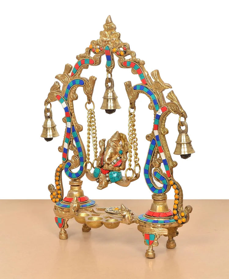 Brassaura® Brass Ganesh Jhula Idol | Height 14 Inches