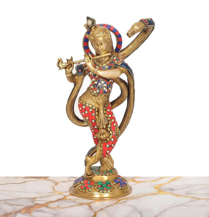 Brassaura® Brass Krishna Statue | Height 15 Inches