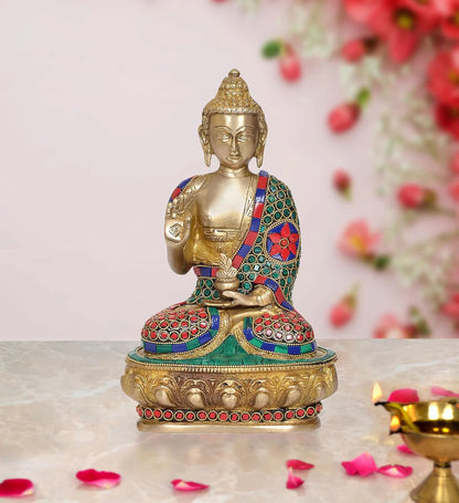 ब्रासोरा® वृंदावन वेणुगोपाल कृष्ण पीतल की प्रतिमा मोर के साथ | एंटीक नीला और सुनहरा रंग | ऊँचाई 20 इंच