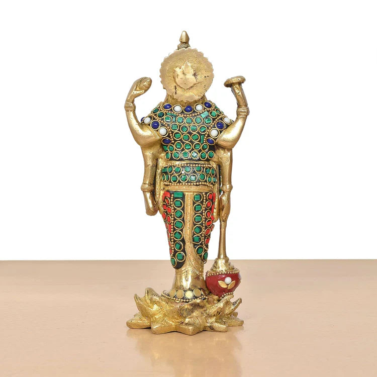 Brassaura® Brass Lord Vishnu Standing Idol | Height 8 Inches