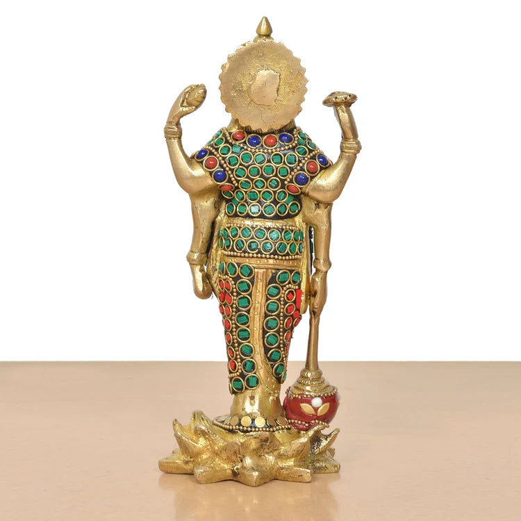 Brassaura® Brass Lord Vishnu Standing Idol | Height 8 Inches