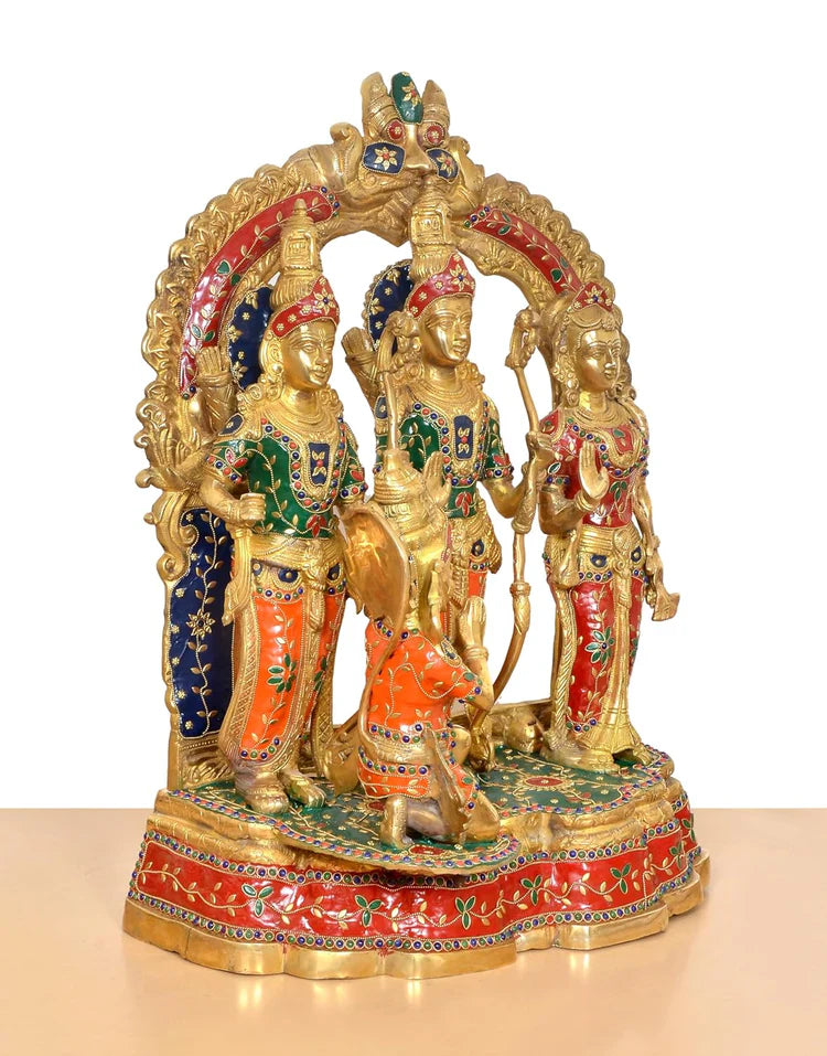 Brassaura® Multicolor Ram Darbar Brass Statue | Lord Ram, Sita, Lakshman & Hanuman Idol | Height 26 Inches