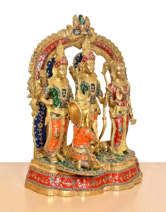 Brassaura® Multicolor Ram Darbar Brass Statue | Lord Ram, Sita, Lakshman & Hanuman Idol | Height 26 Inches