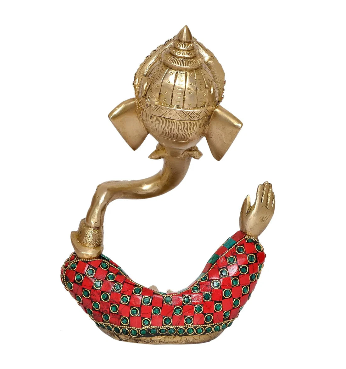 Brassaura® Modern Ganesha Brass Idol with Stonework | Pure Brass | Height 10 Inches