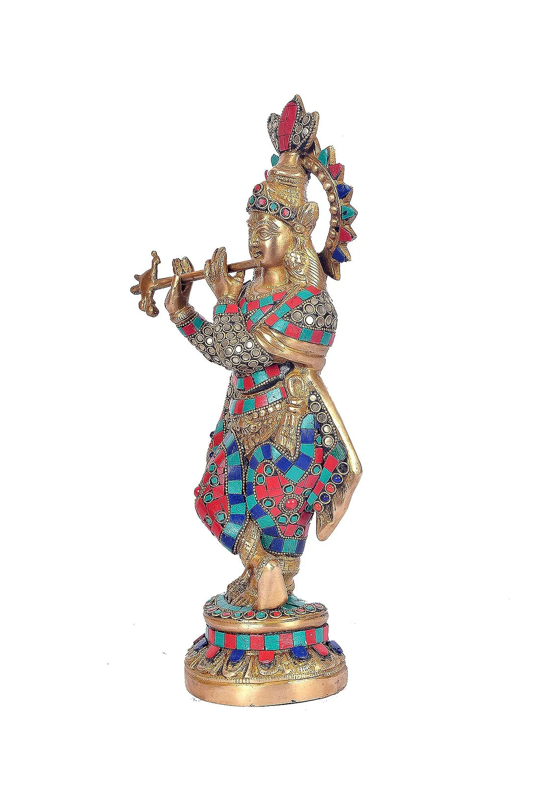 Brassaura® Brass Lord Krishna Statue (Inlay Work) | Height 15 Inches