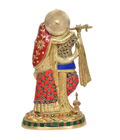 Brassaura® Brass Standing Radha Krishna Idol with Peacock Design | Height 12 Inches