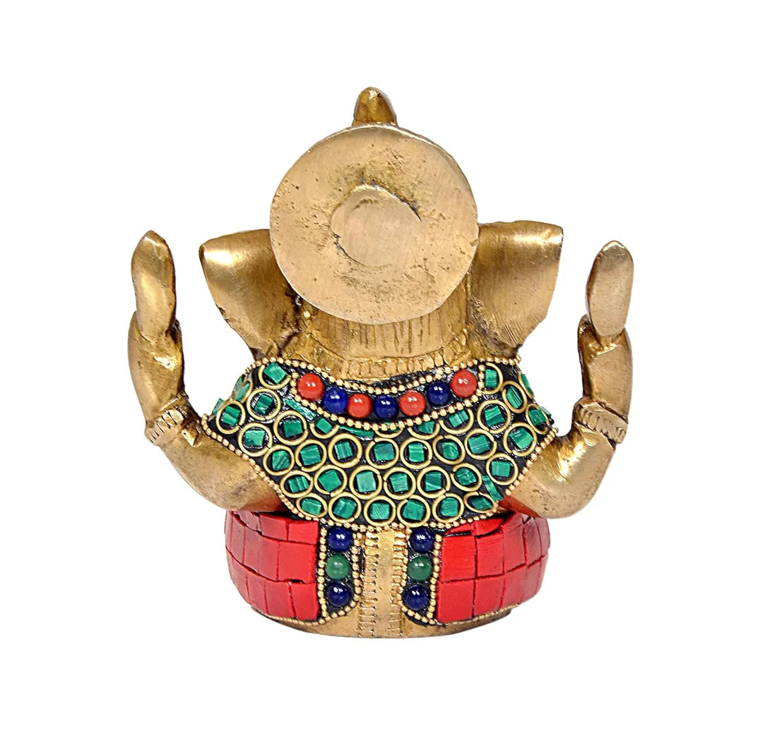 Brassaura® Brass Ganesha Statue | Height 4.5 Inches | Multicolor Ganpati Idol for Home, Office & Mandir