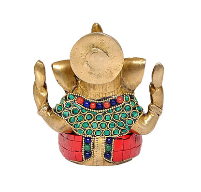 Brassaura® Brass Ganesha Statue | Height 4.5 Inches | Multicolor Ganpati Idol for Home, Office & Mandir