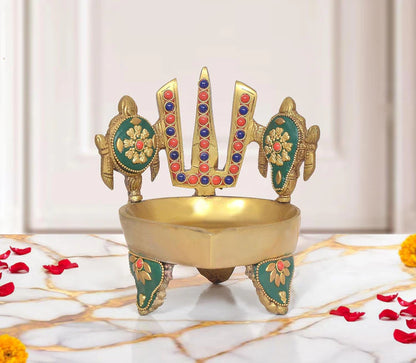 Brassaura® Brass Shankh Chakra Naama Diya | Height 5 Inches