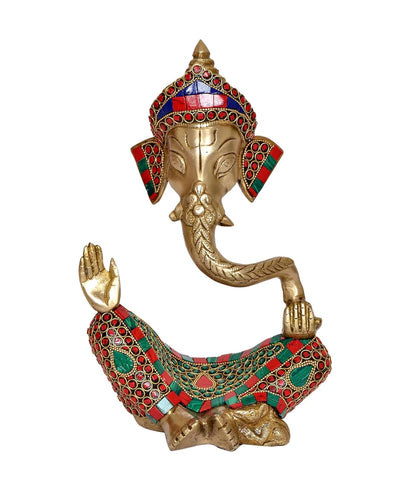 Brassaura® Modern Ganesha Brass Idol with Stonework | Pure Brass | Height 10 Inches