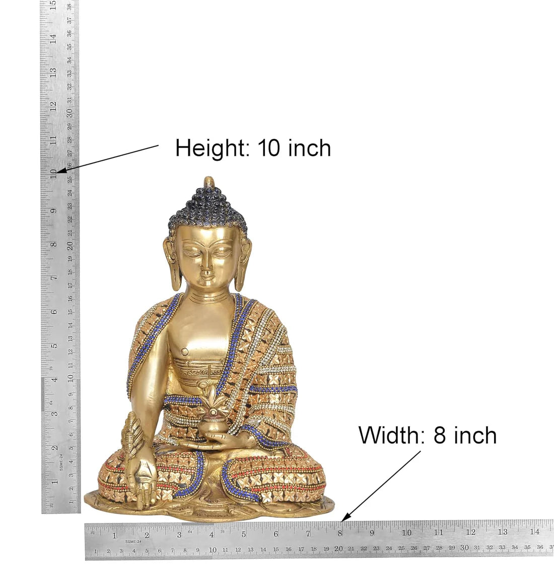 Brassaura® Brass Buddha Statue | 10 Inch Multicolor Buddha Idol | Handcrafted Brass Murti for Home & Meditation Décor