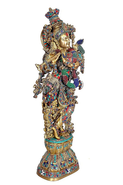 Brassaura® Brass Lord Krishna Playing Flute Statue | Height 29 Inches