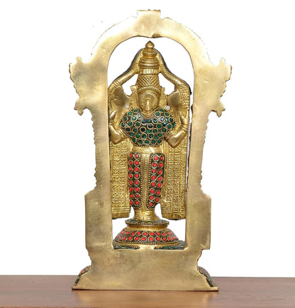 ब्रासोरा® वृंदावन वेणुगोपाल कृष्ण पीतल की प्रतिमा मोर के साथ | एंटीक नीला और सुनहरा रंग | ऊँचाई 20 इंच