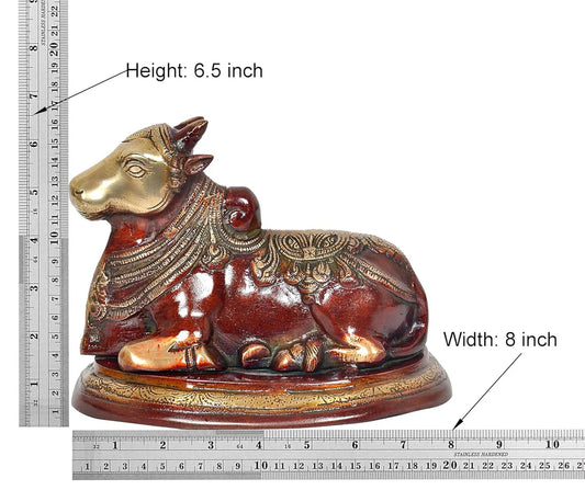 Brassaura® Brass Shiva Seated on Nandi Statue | 6.5 Inch Multicolor Shiv Idol | Handcrafted Brass Murti for Home & Temple